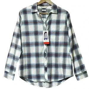 Weatherproof Vintage Long Sleeve Flannel Shirt Women's Medium Blue Farmcore NWT
